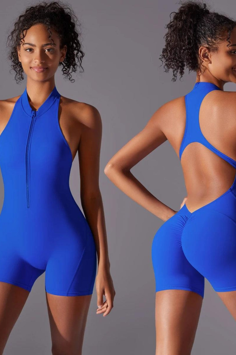 Macaquinho Fitness Feminino Zíper Frontal, Manga Curta e Costas Abertas Nuudi Store Nuudi Store