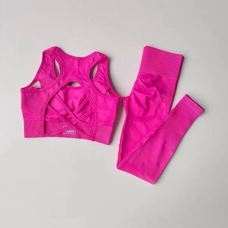 Conjunto Fitness Feminino Top esportivo e Calça Legging de Cintura Alta Sem Costuras Nuudi Store 2/pcs
