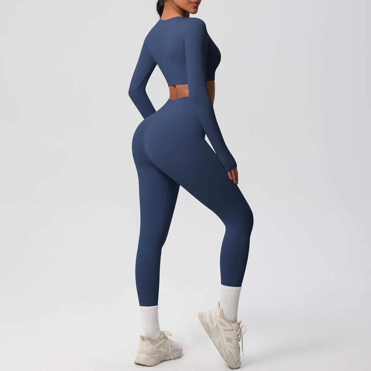 Conjunto Fitness Feminino Top Cropped Manga Longa e Calça Legging Cintura Alta Nuudi Store