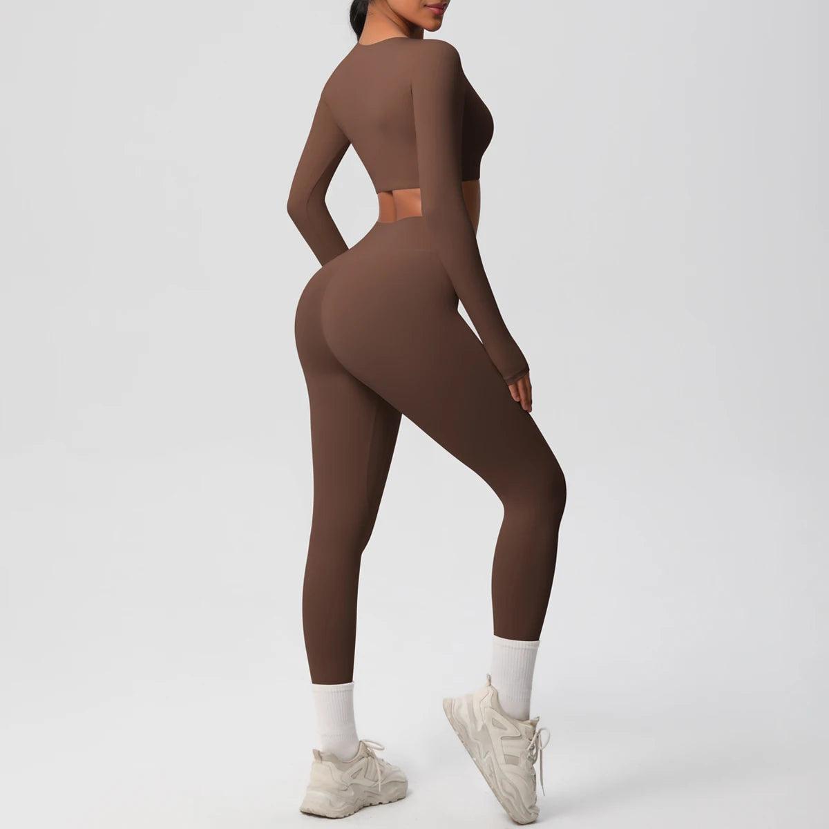 Conjunto Fitness Feminino Top Cropped Manga Longa e Calça Legging Cintura Alta Nuudi Store