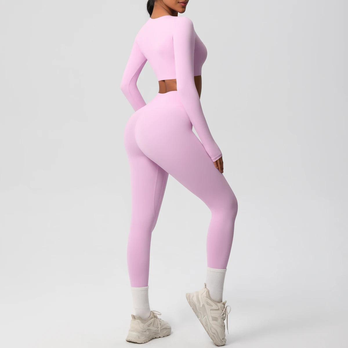 Conjunto Fitness Feminino Top Cropped Manga Longa e Calça Legging Cintura Alta Nuudi Store
