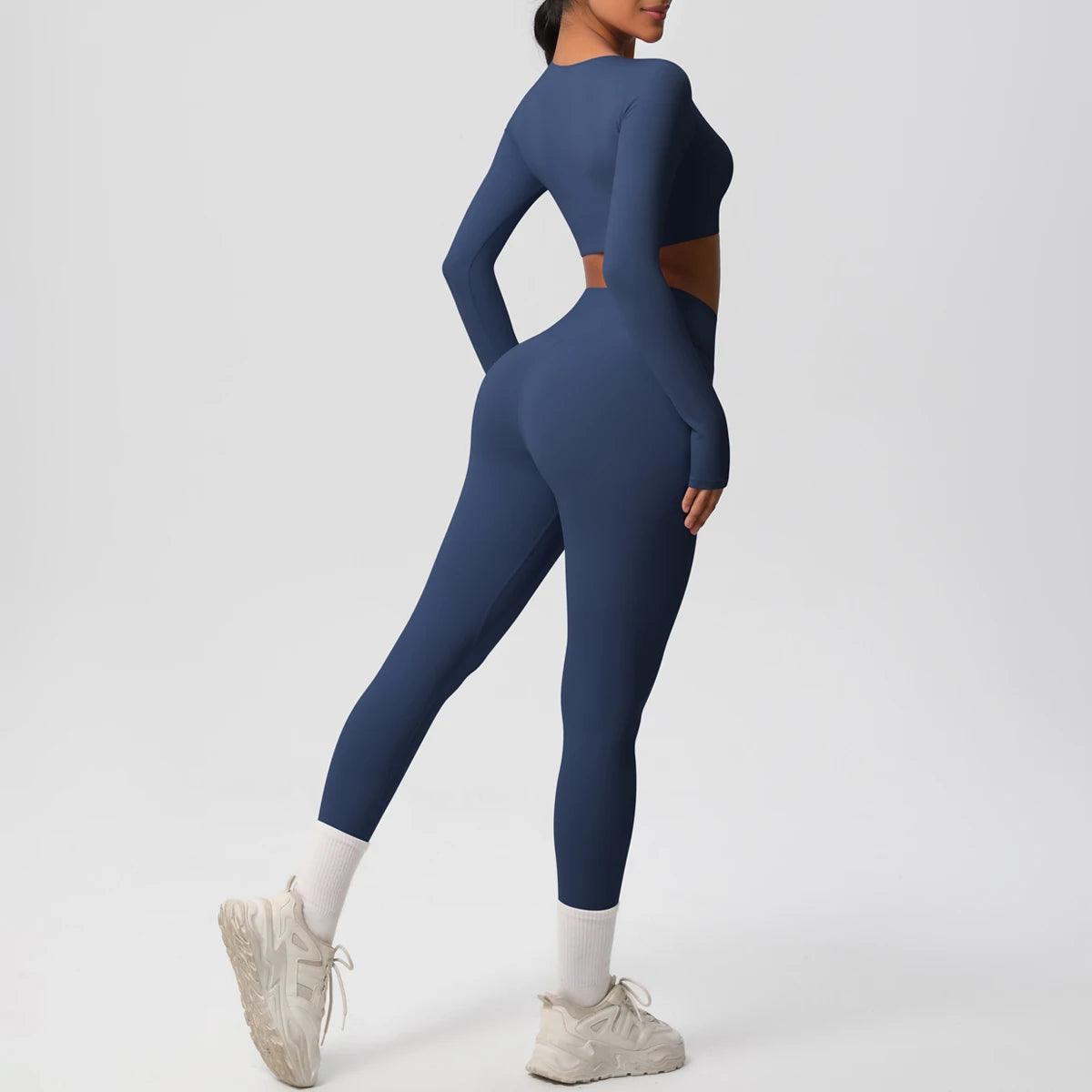 Conjunto Fitness Feminino Top Cropped Manga Longa e Calça Legging Cintura Alta Nuudi Store