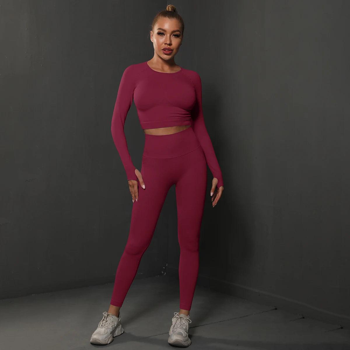 Conjunto Fitness Feminino Camiseta Manga Longa e Calça Legging Sem Costura Nuudi Store