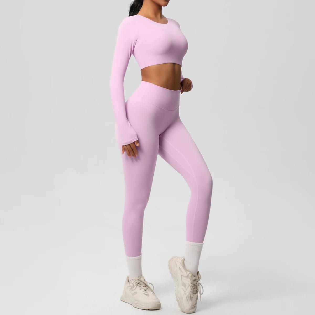 Conjunto Fitness Feminino Top Cropped Manga Longa e Calça Legging Cintura Alta Nuudi Store