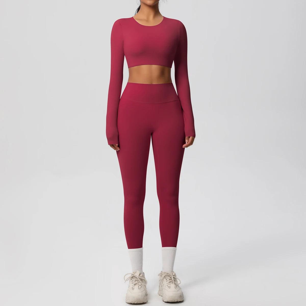 Conjunto Fitness Feminino Top Cropped Manga Longa e Calça Legging Cintura Alta Nuudi Store