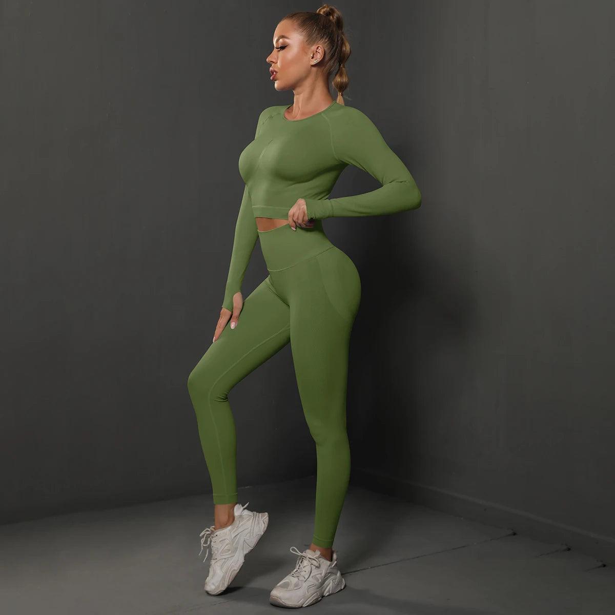 Conjunto Fitness Feminino Camiseta Manga Longa e Calça Legging Sem Costura Nuudi Store