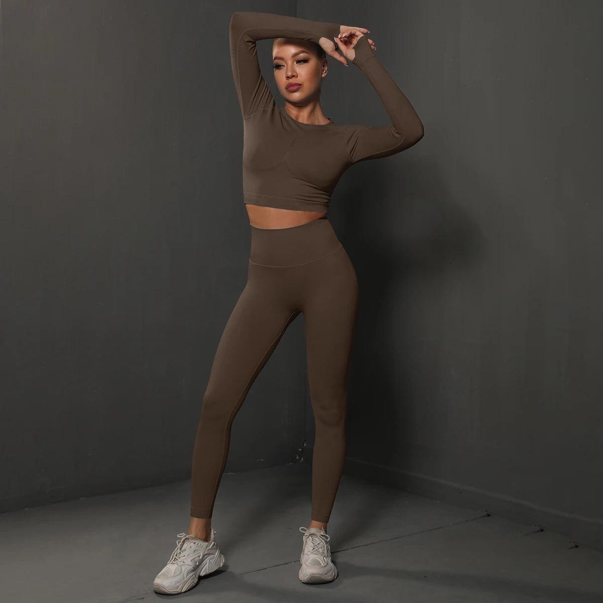 Conjunto Fitness Feminino Camiseta Manga Longa e Calça Legging Sem Costura Nuudi Store