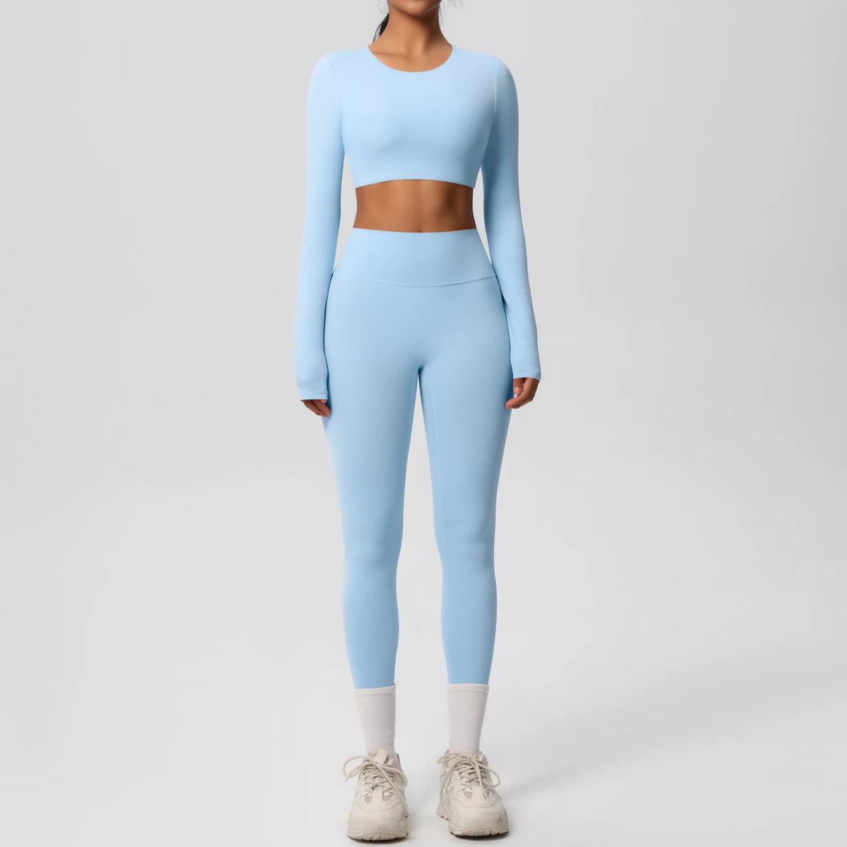 Conjunto Fitness Feminino Top Cropped Manga Longa e Calça Legging Cintura Alta Nuudi Store