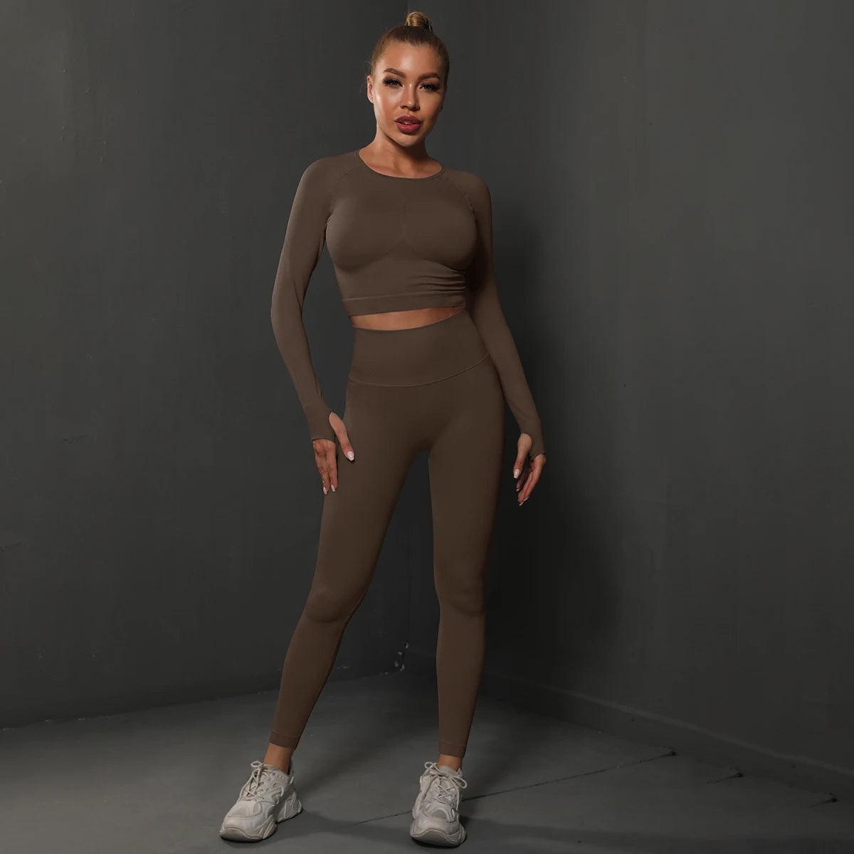 Conjunto Fitness Feminino Camiseta Manga Longa e Calça Legging Sem Costura Nuudi Store