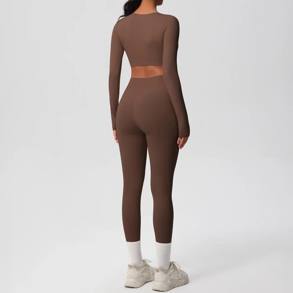 Conjunto Fitness Feminino Top Cropped Manga Longa e Calça Legging Cintura Alta Nuudi Store
