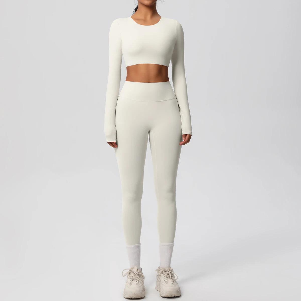 Conjunto Fitness Feminino Top Cropped Manga Longa e Calça Legging Cintura Alta Nuudi Store