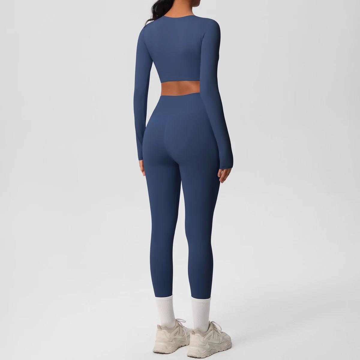 Conjunto Fitness Feminino Top Cropped Manga Longa e Calça Legging Cintura Alta Nuudi Store