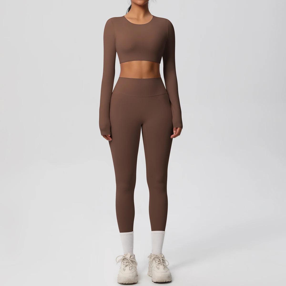 Conjunto Fitness Feminino Top Cropped Manga Longa e Calça Legging Cintura Alta Nuudi Store