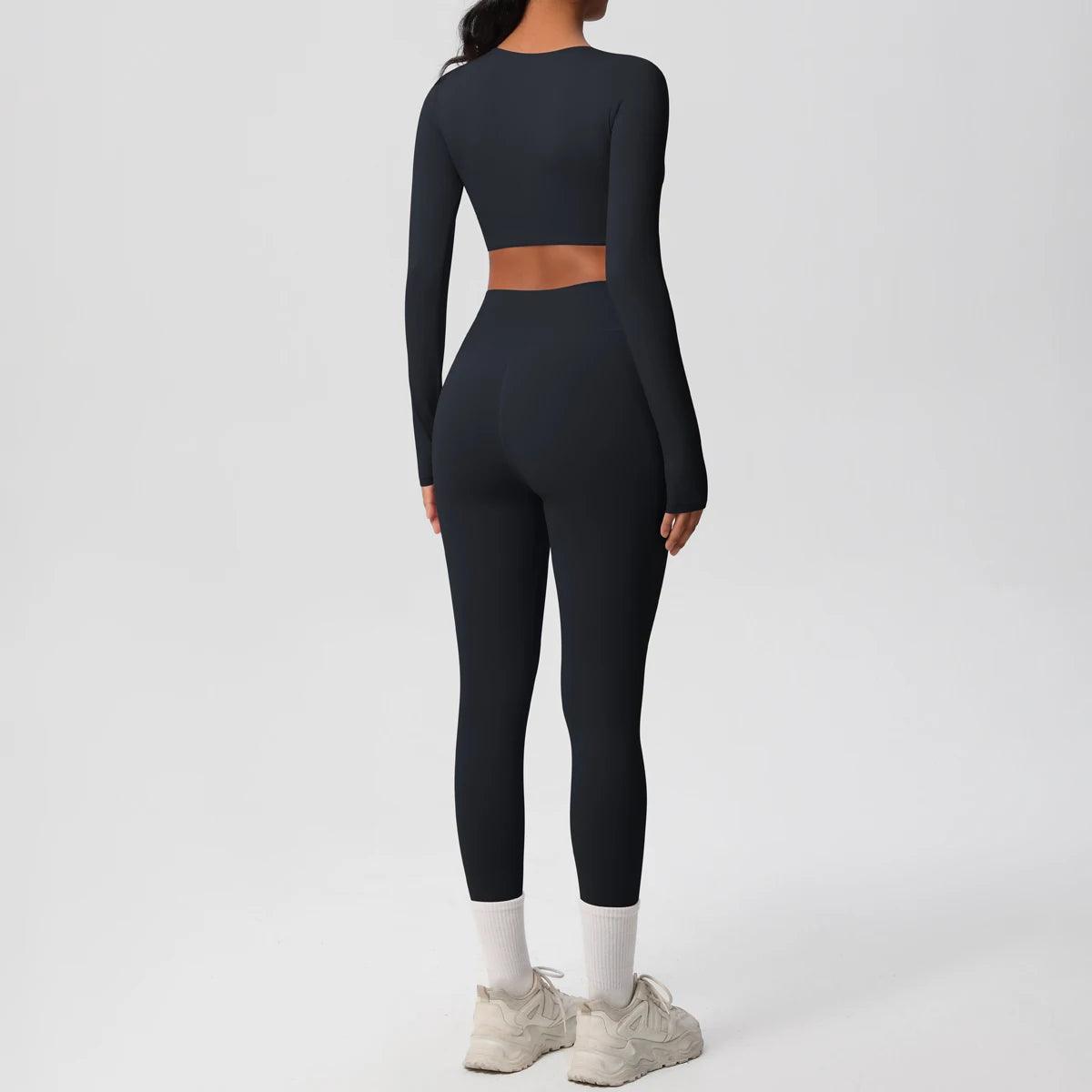 Conjunto Fitness Feminino Top Cropped Manga Longa e Calça Legging Cintura Alta Nuudi Store