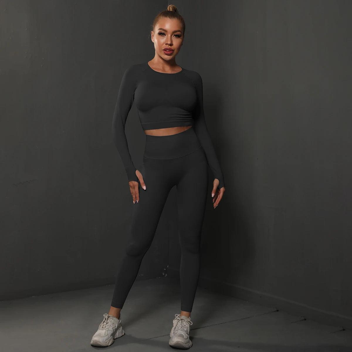 Conjunto Fitness Feminino Camiseta Manga Longa e Calça Legging Sem Costura Nuudi Store