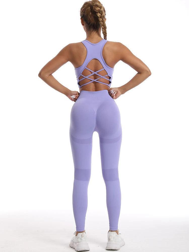Conjunto Fitness Feminino Top esportivo e Calça Legging de Cintura Alta Sem Costuras Nuudi Store 2/pcs