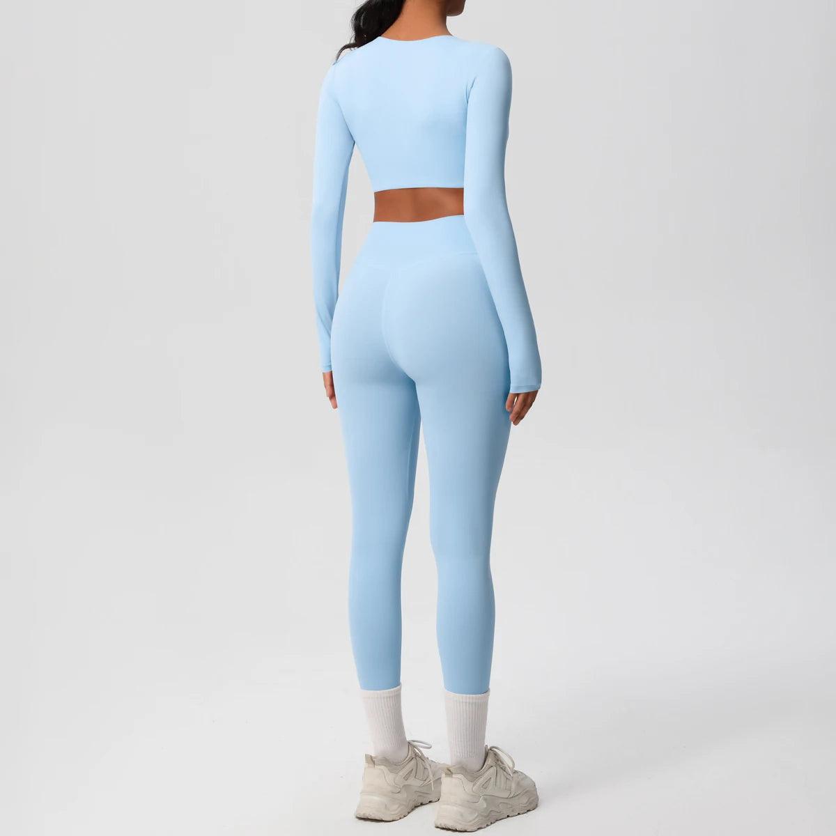 Conjunto Fitness Feminino Top Cropped Manga Longa e Calça Legging Cintura Alta Nuudi Store