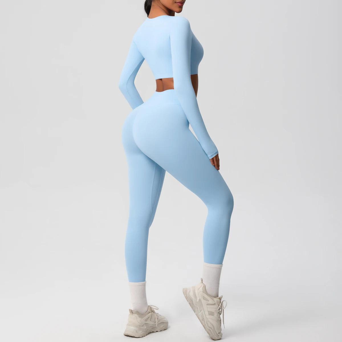 Conjunto Fitness Feminino Top Cropped Manga Longa e Calça Legging Cintura Alta Nuudi Store
