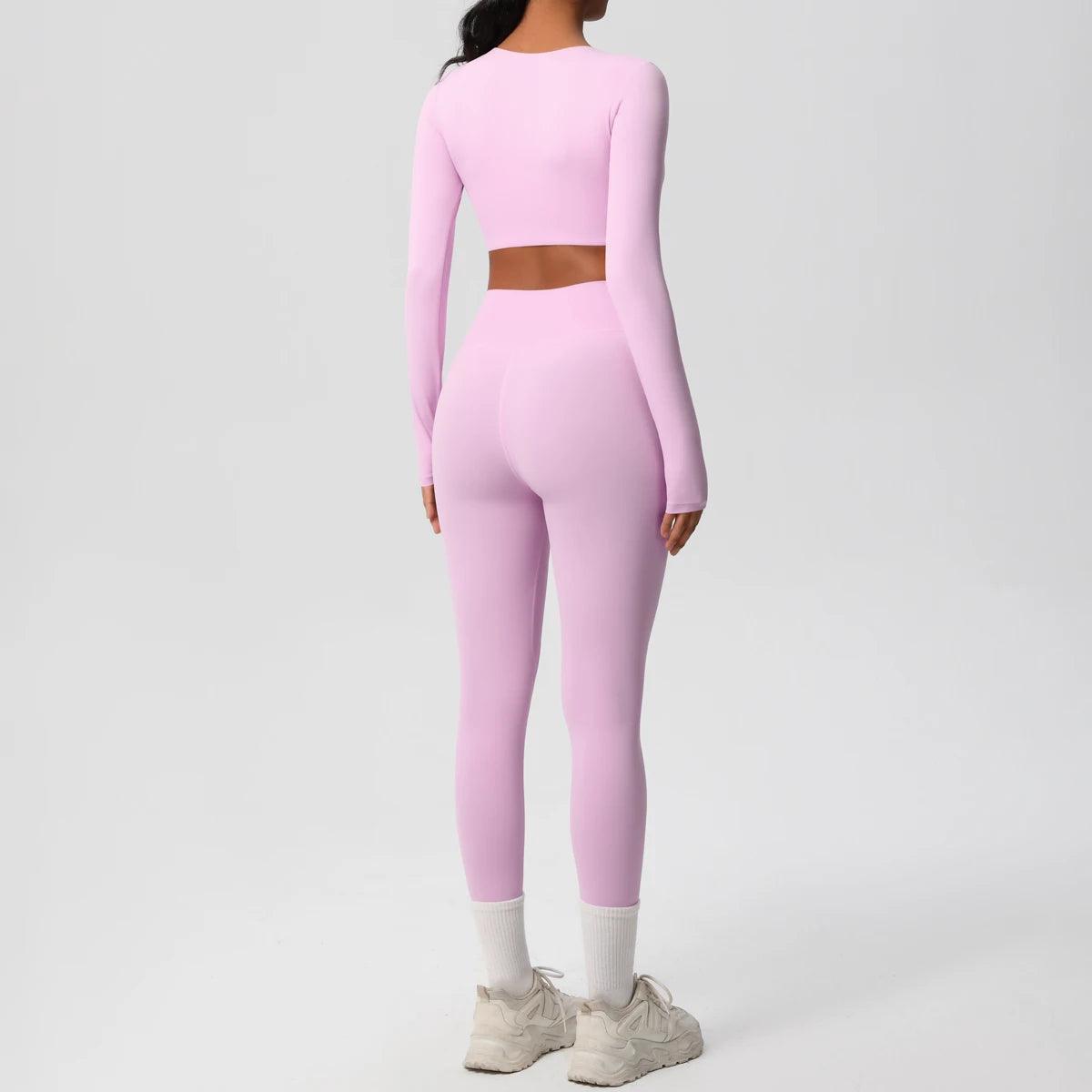 Conjunto Fitness Feminino Top Cropped Manga Longa e Calça Legging Cintura Alta Nuudi Store