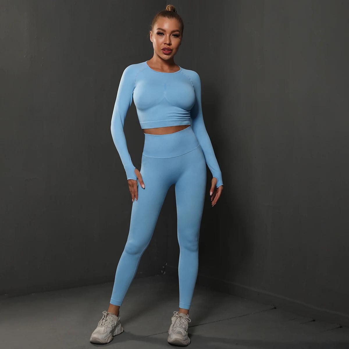 Conjunto Fitness Feminino Camiseta Manga Longa e Calça Legging Sem Costura Nuudi Store