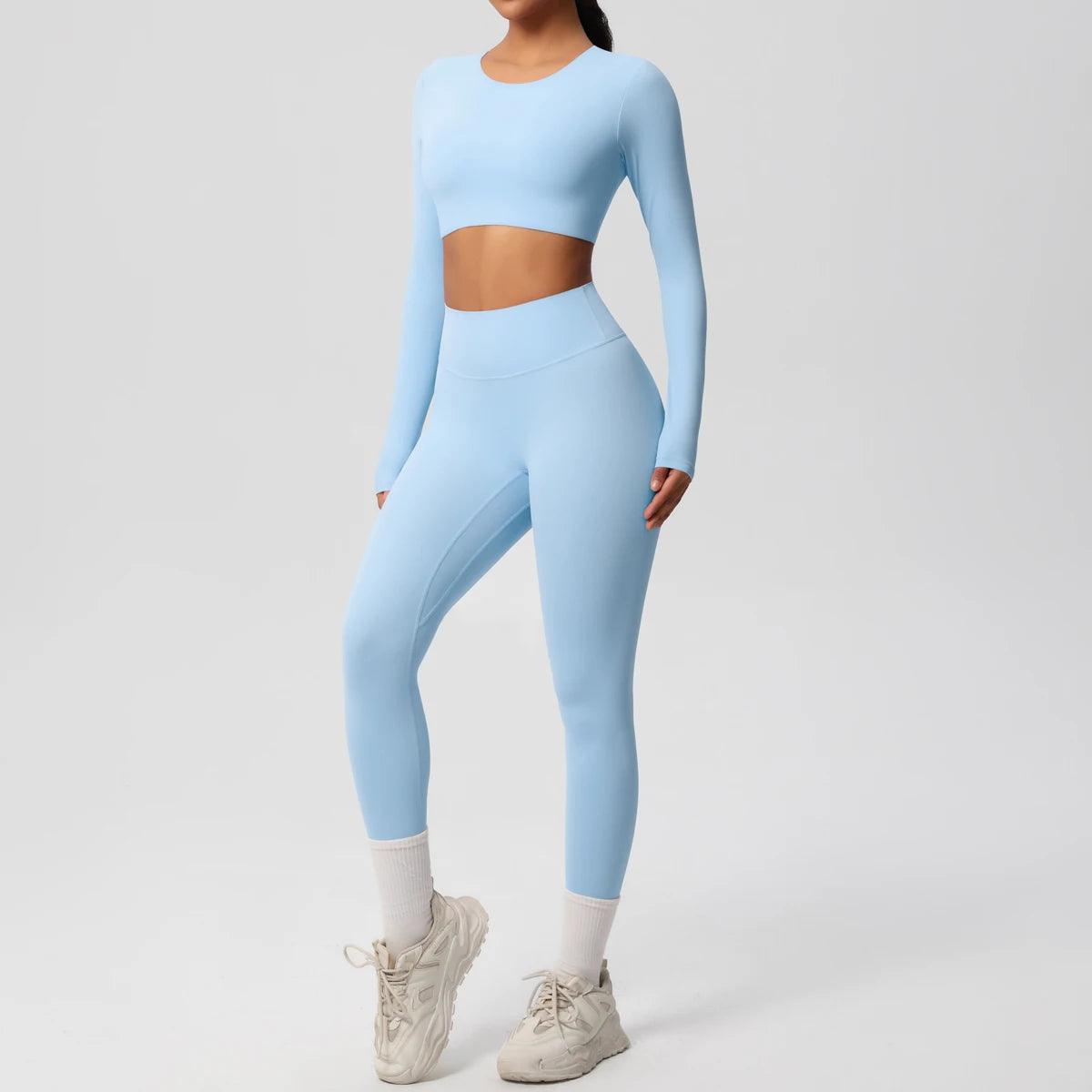 Conjunto Fitness Feminino Top Cropped Manga Longa e Calça Legging Cintura Alta Nuudi Store