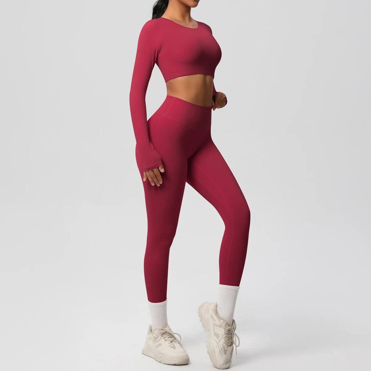 Conjunto Fitness Feminino Top Cropped Manga Longa e Calça Legging Cintura Alta Nuudi Store
