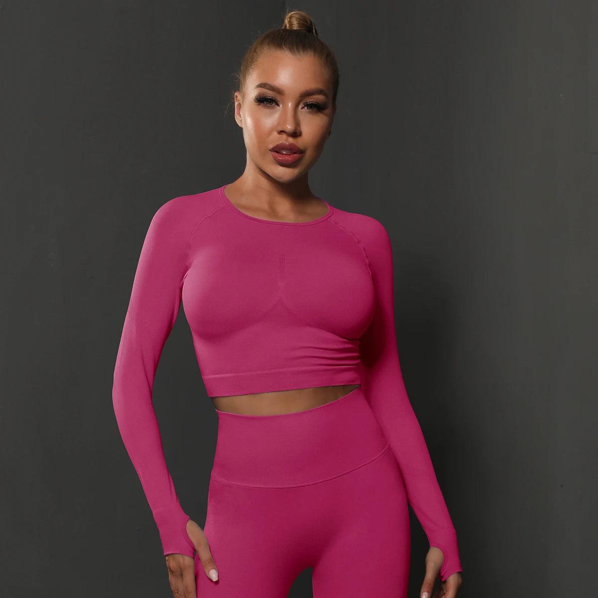 Conjunto Fitness Feminino Camiseta Manga Longa e Calça Legging Sem Costura Nuudi Store