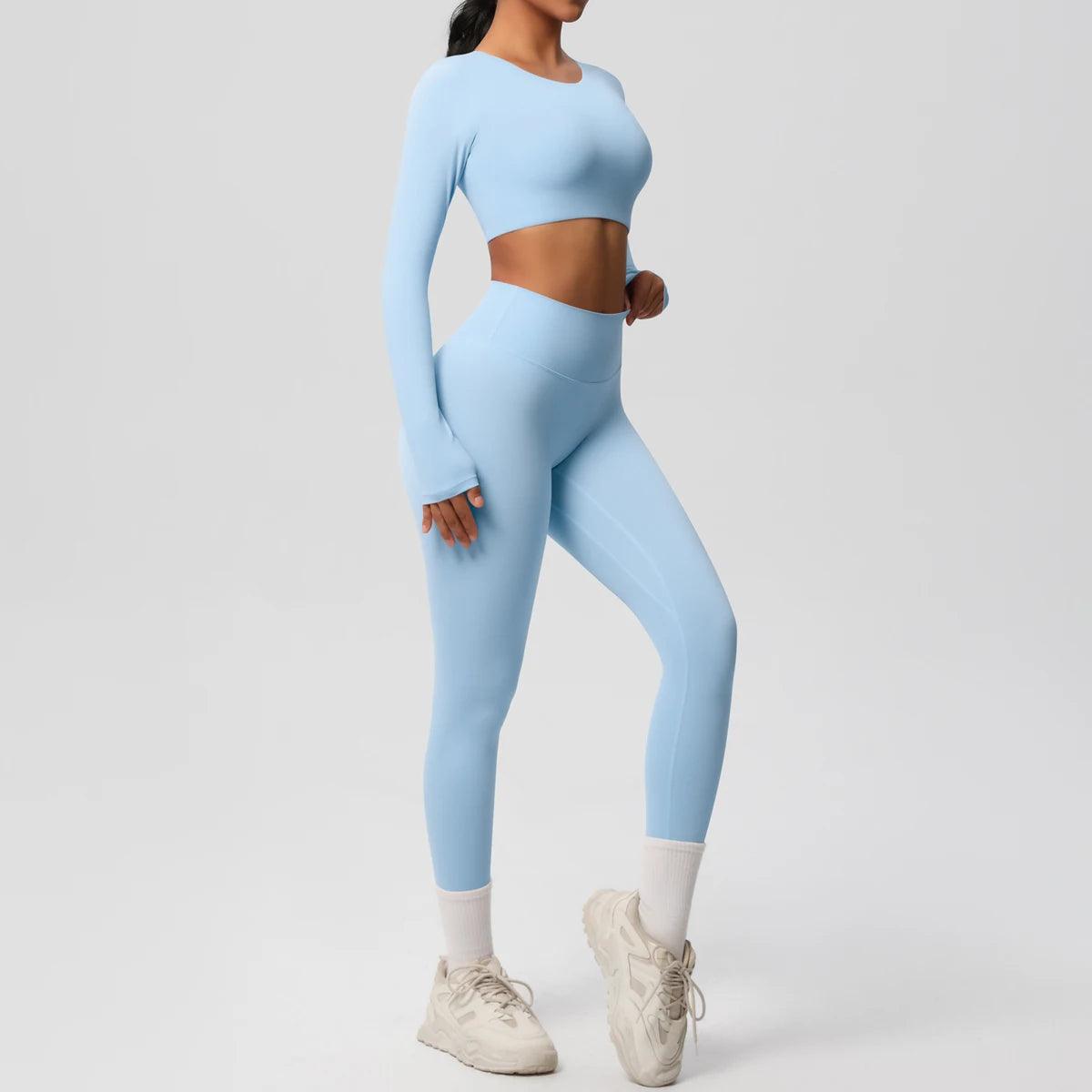 Conjunto Fitness Feminino Top Cropped Manga Longa e Calça Legging Cintura Alta Nuudi Store