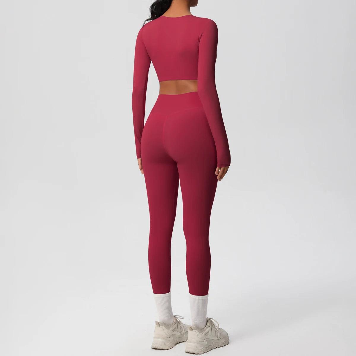 Conjunto Fitness Feminino Top Cropped Manga Longa e Calça Legging Cintura Alta Nuudi Store