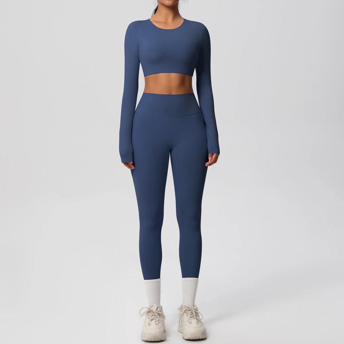 Conjunto Fitness Feminino Top Cropped Manga Longa e Calça Legging Cintura Alta Nuudi Store