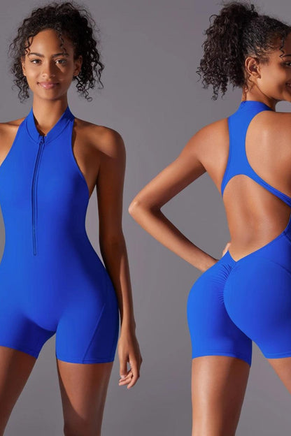 Macaquinho Fitness Feminino Zíper Frontal, Manga Curta e Costas Abertas Nuudi Store Nuudi Store