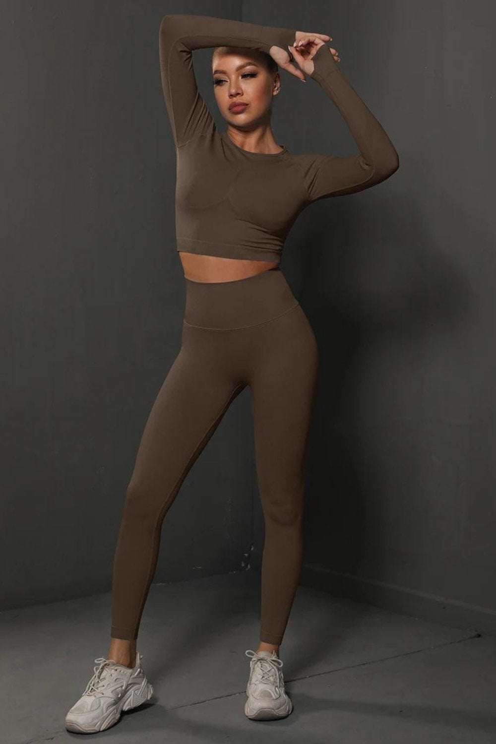 Conjunto Fitness Feminino Camiseta Manga Longa e Calça Legging Sem Costura Nuudi Store