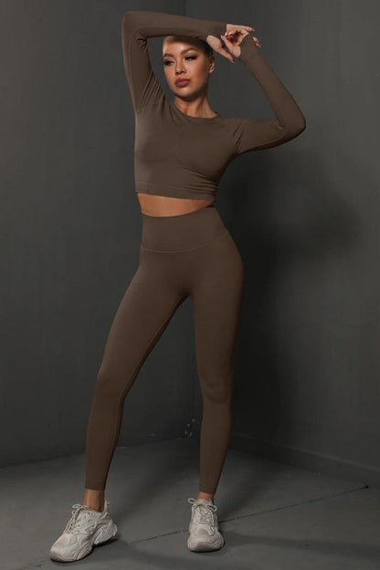 Conjunto Fitness Feminino Camiseta Manga Longa e Calça Legging Sem Costura Nuudi Store