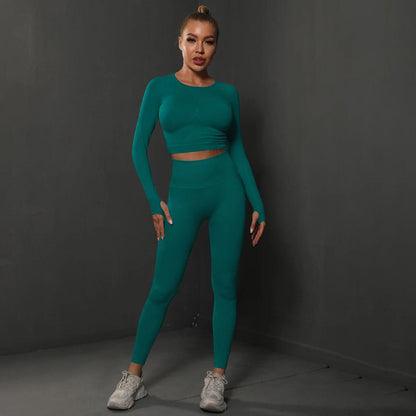 Conjunto Fitness Feminino Camiseta Manga Longa e Calça Legging Sem Costura Nuudi Store