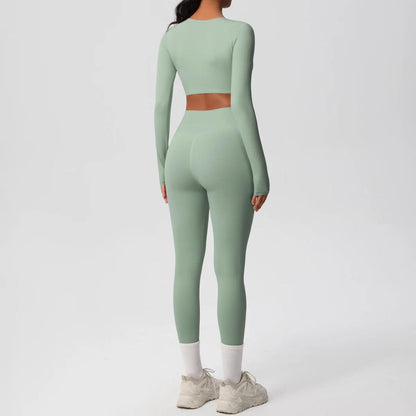 Conjunto Fitness Feminino Top Cropped Manga Longa e Calça Legging Cintura Alta Nuudi Store