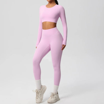 Conjunto Fitness Feminino Top Cropped Manga Longa e Calça Legging Cintura Alta Nuudi Store