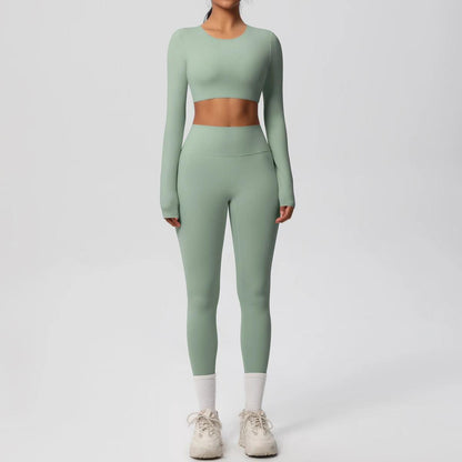 Conjunto Fitness Feminino Top Cropped Manga Longa e Calça Legging Cintura Alta Nuudi Store