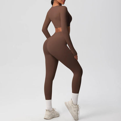 Conjunto Fitness Feminino Top Cropped Manga Longa e Calça Legging Cintura Alta Nuudi Store