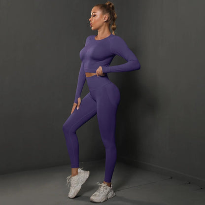 Conjunto Fitness Feminino Camiseta Manga Longa e Calça Legging Sem Costura Nuudi Store