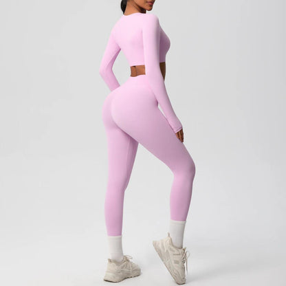 Conjunto Fitness Feminino Top Cropped Manga Longa e Calça Legging Cintura Alta Nuudi Store