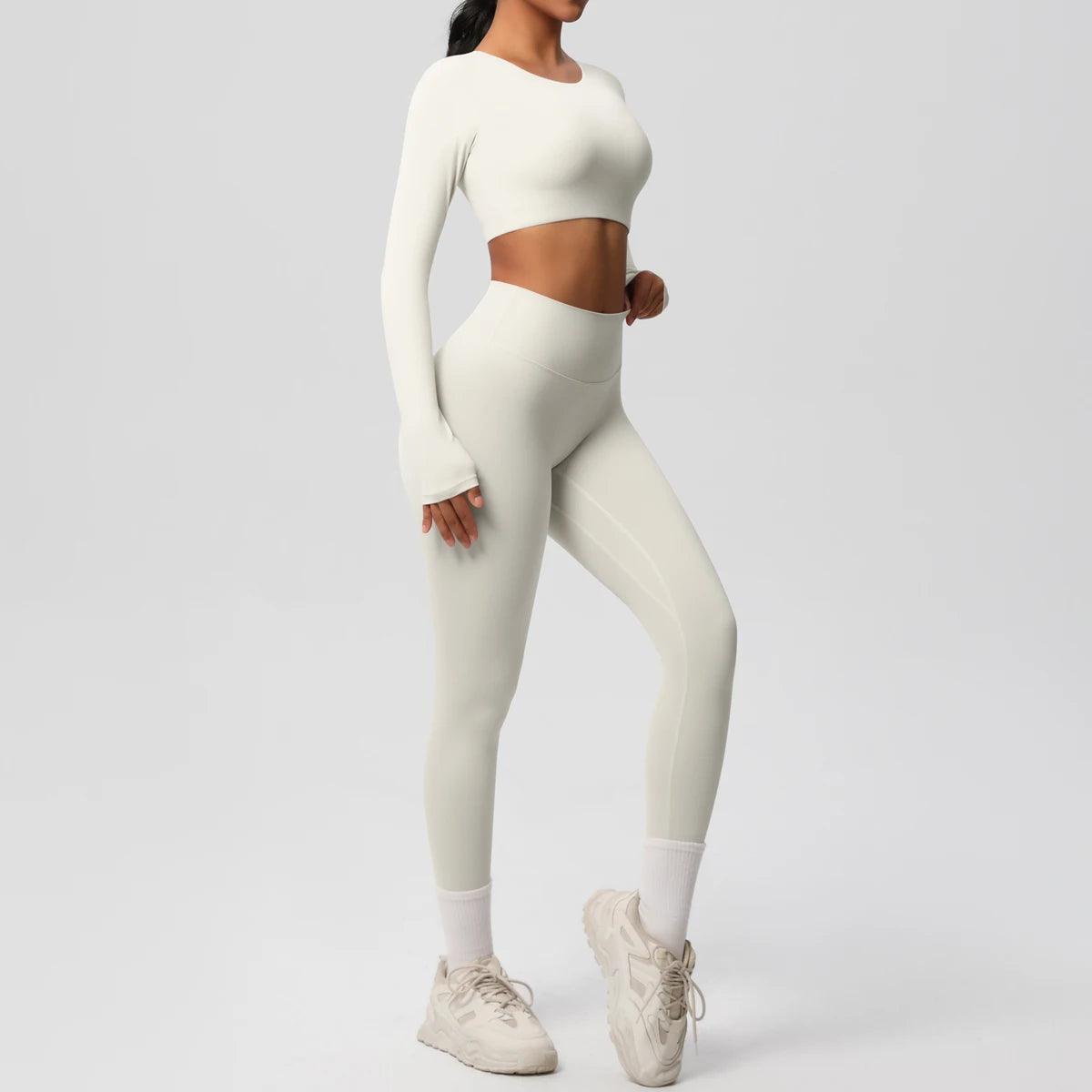 Conjunto Fitness Feminino Top Cropped Manga Longa e Calça Legging Cintura Alta Nuudi Store