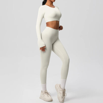 Conjunto Fitness Feminino Top Cropped Manga Longa e Calça Legging Cintura Alta Nuudi Store