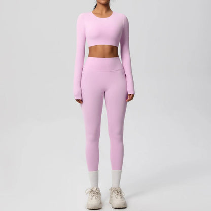 Conjunto Fitness Feminino Top Cropped Manga Longa e Calça Legging Cintura Alta Nuudi Store