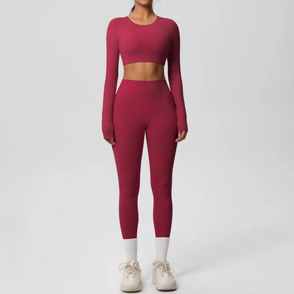 Conjunto Fitness Feminino Top Cropped Manga Longa e Calça Legging Cintura Alta Nuudi Store