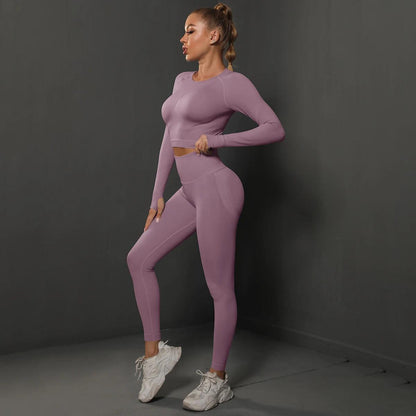 Conjunto Fitness Feminino Camiseta Manga Longa e Calça Legging Sem Costura Nuudi Store