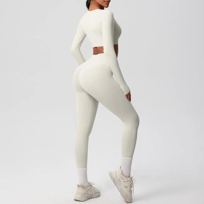 Conjunto Fitness Feminino Top Cropped Manga Longa e Calça Legging Cintura Alta Nuudi Store