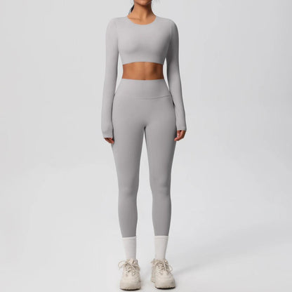 Conjunto Fitness Feminino Top Cropped Manga Longa e Calça Legging Cintura Alta Nuudi Store