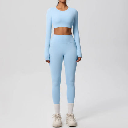 Conjunto Fitness Feminino Top Cropped Manga Longa e Calça Legging Cintura Alta Nuudi Store