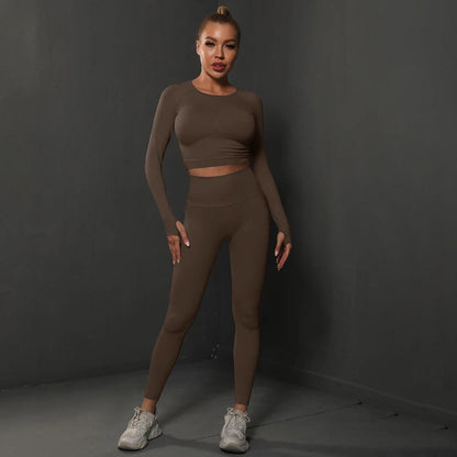 Conjunto Fitness Feminino Camiseta Manga Longa e Calça Legging Sem Costura Nuudi Store