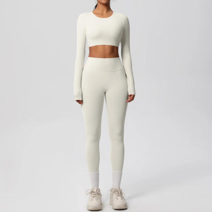 Conjunto Fitness Feminino Top Cropped Manga Longa e Calça Legging Cintura Alta Nuudi Store